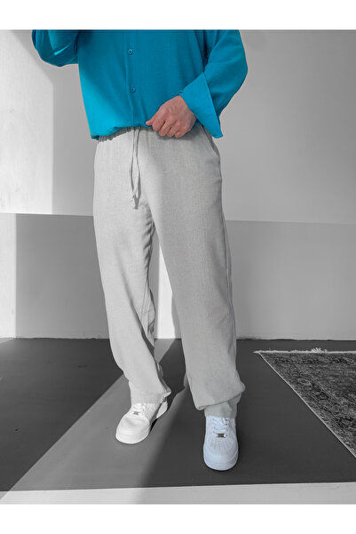 NO1 KONSEPT Gray Relaxed Cut Baggy Linen Trousers