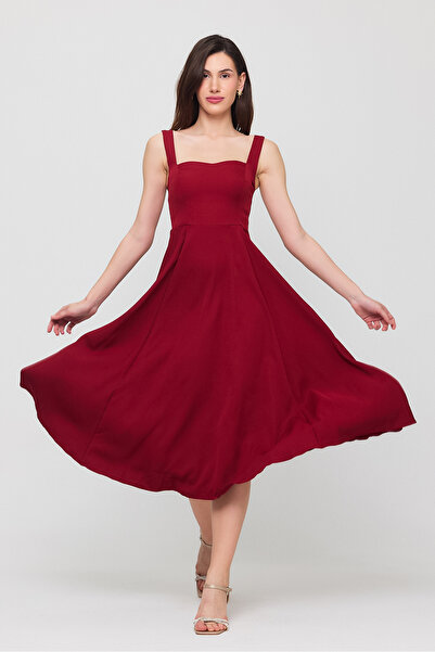 Ceylen Square Neck Midi Length Double Dress