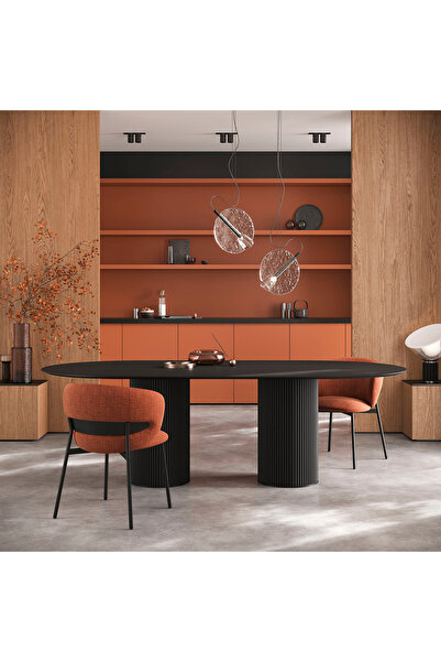 Deer Mobilya Verona 200 Cm Ahşap Bohem Yemek Masası Oval Mat Siyah