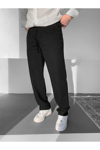 NO1 KONSEPT Black Relaxed Cut Baggy Linen Trousers