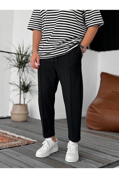 BYBASICMAN Black Stitched Waffle Fabric Trousers Ke-5036/5043