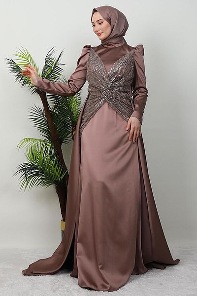 GİYZAMİLA Βραδινό φόρεμα Satin Butterfly Rose Brown