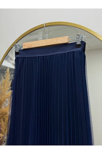Ebrar Store Zümra Pleated Tulle Flounce Skirt-Mt2587 Navy Blue