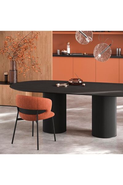 Deer Mobilya Verona 180 Cm Ahşap Bohem Yemek Masası Oval Mat Siyah