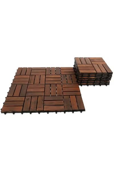 co arma 30*30 Wood Floor Tile Set of 9 for Decorating Walkways, Roofs and Gardens, Burnt Brown