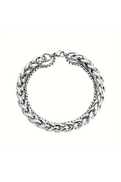 Tasarım Çelik Bileklik Çift Katmanlı Zincir Model 0.3 mm 20 cm Gümüş Silver U...