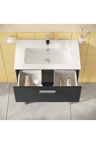 VitrA 66102 Mia Banyo Dolabı Seti Çekmeceli, Ayaklı, 70 cm, Antrasit