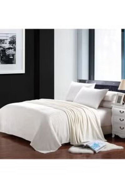 smart home بطانية من الصوف الناعم بمقاس واحد من الفلانيل باللون الأبيض العتيق 122×138 سم