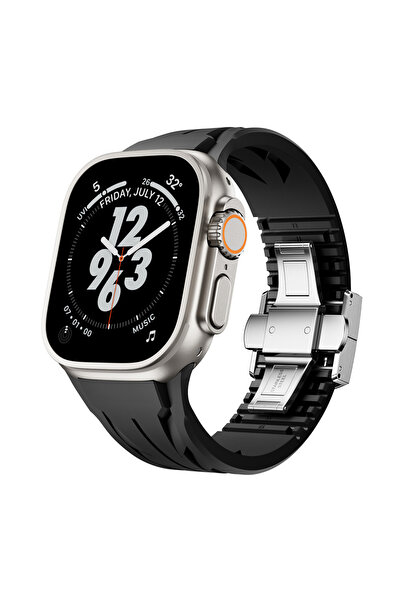 UnDePlus Apple Watch Ultra 1/2/3 49mm Uyumlu Kordon Metal Tokalı Silikon Tour Kilim Dizayn Strap 127