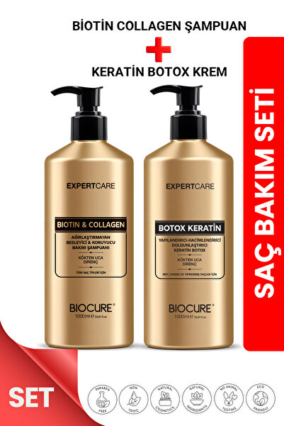 Biocure Saç Bakım Seti / Botoks Keratin Extra Saç Bakım Kremi Hair Botox & Biotin & Collagen Şampuanı