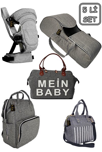 USF Çift Yönlü Bebek Taşıma Kangurusu Anne Bebek Bakım Çantası Portbebe Ana Kucağı Termal Çanta 5 Li Set