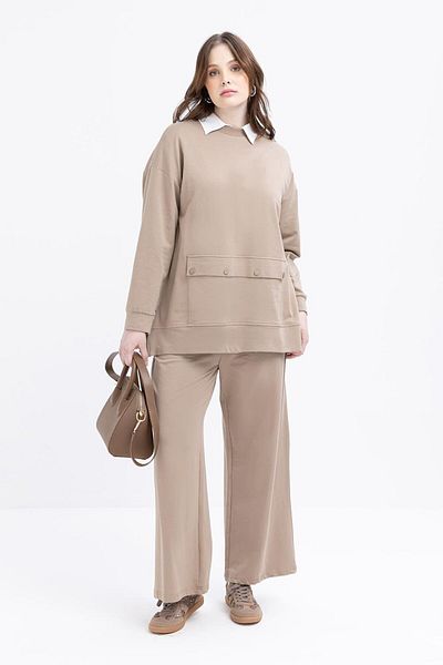 ALLDAY Σετ αθλητική φόρμα Mink-Large Pocket Side Zip Lycra Plus Size