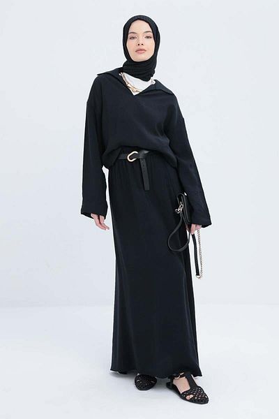 ALLDAY Black-V Collar Modal Skirt Suit