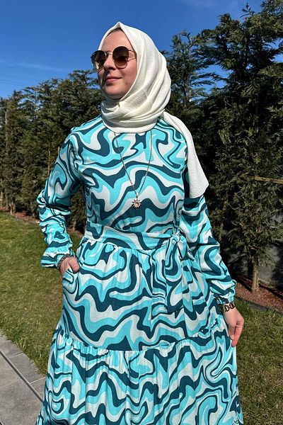 Rabia Şamlı Φόρεμα με μοτίβο τιρκουάζ νερού