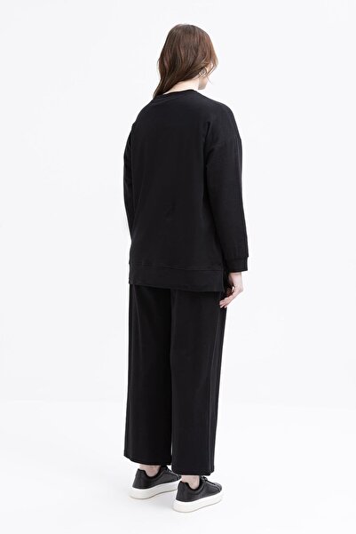 ALLDAY Siyah-büyük Cepli Yandan Fermuarlı Likralı Büyük Beden Eşofman Takımı