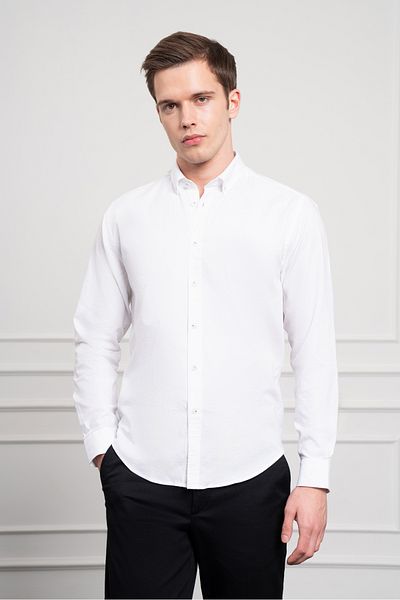 Morven Men's White Cotton Trend Dynamic Fit Relaxed Cut Shirt