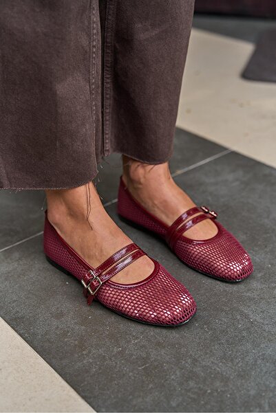 Madamra Vínové dámské baleríny se síťovinou s dvojitým páskem