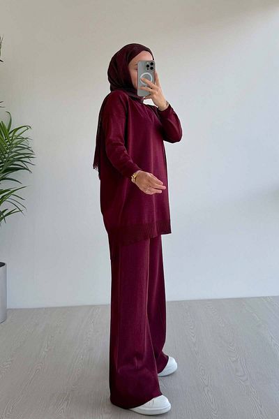 Ka Hijab Claret Red Sparkling Mercerized Set