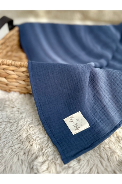 ElaysBaby Tekli Çift Kat %100 Pamuk Müslin Battaniye ve Örtü 70X70CM LACİVERT