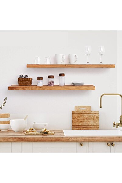 MAVİ TREND 2li Doğal Ahşap Duvar Rafı Kütüphane Kitaplık Banyo Ve Mutfak Düzenleyici 60x15