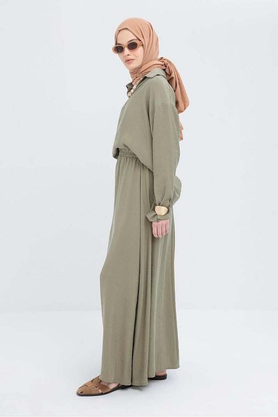 ALLDAY Khaki-V Neck Modal Skirt Suit