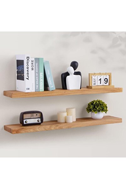MAVİ TREND 2li Doğal Ahşap Duvar Rafı Kütüphane Kitaplık Banyo Ve Mutfak Düzenleyici 60x15