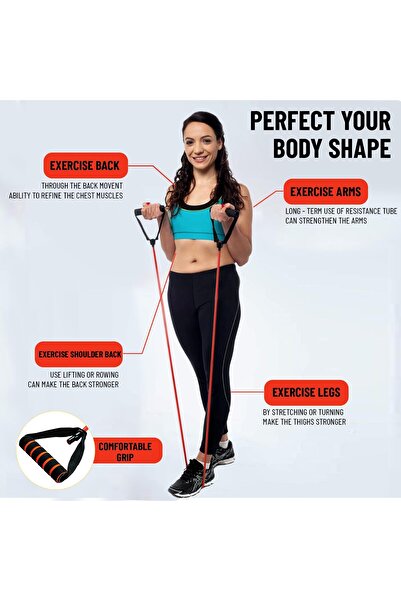 anythingbasic Medium Resistance Toning Tube, 1200mm, 6mm Thick, 10mm Dia, Foam Handle, Red, Natural Rubber