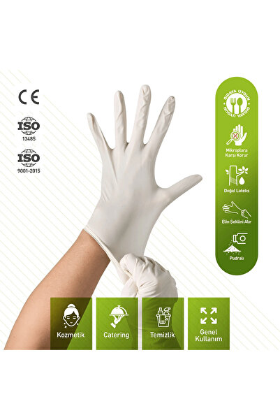 Dolphin Beyaz Lateks Eldiven Pudralı L Beden 100lü Paket 5 Adet Mdr Latex