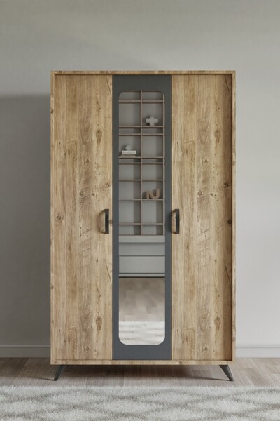 FUHO Linea 3 Kapılı Gardırop Atlantikçam-Antrasit