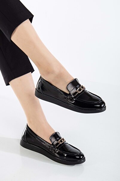 ANALİN SHOES حذاء نسائي بإبزيم من الجلد الطبيعي باللون الأسود يوميًا