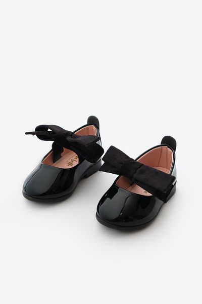 Le Mabelle Black Patent Leather Velvet Bow Girls' Shoes