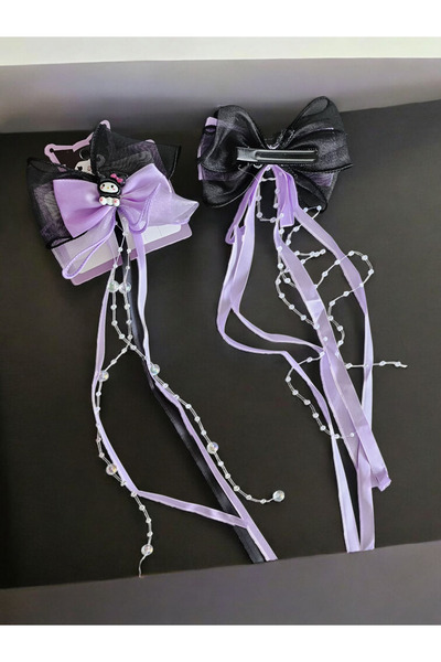 ELMEKA Çocuk Pens Saç Tokası Kurdela Inci Siyah Kuromi