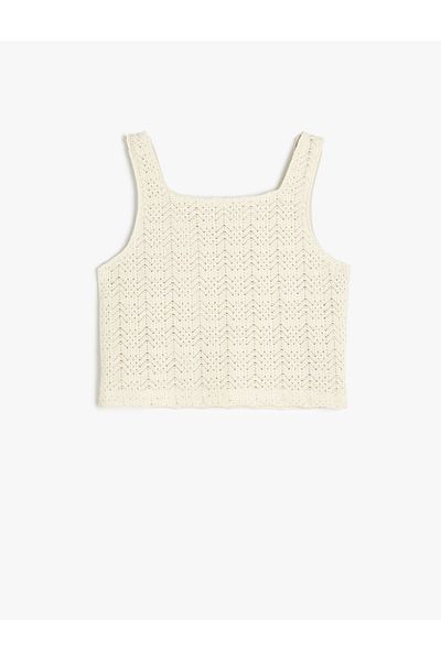 Koton Strappy Knit Detailed Square Neck Crop Tank Top
