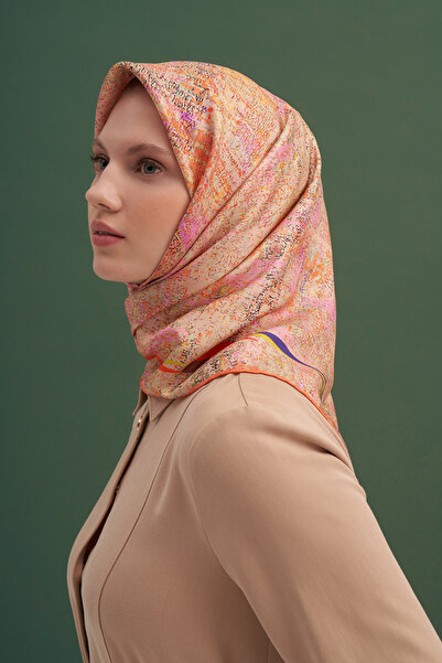 Aker Fırça Desenli İpek Krep Saten Eşarp