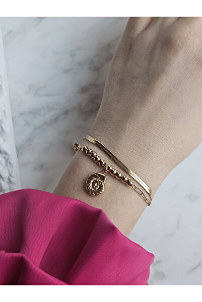 Vola Collection صفين من سوار الفولاذ مع تفاصيل صدف