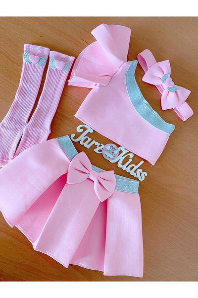 EBRU ÖZÖRGÜCÜ Girl's Ruffle Sleeve 4-Piece Skirt, Bodysuit, Bandana and Socks Set