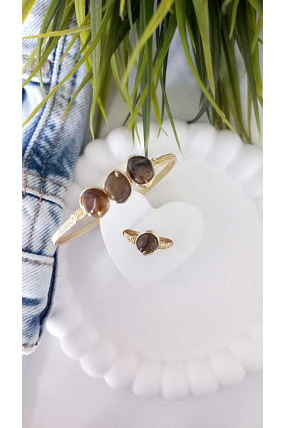 ZeynDesign Tiger Eye Natural Stone Bracelet and Ring Set
