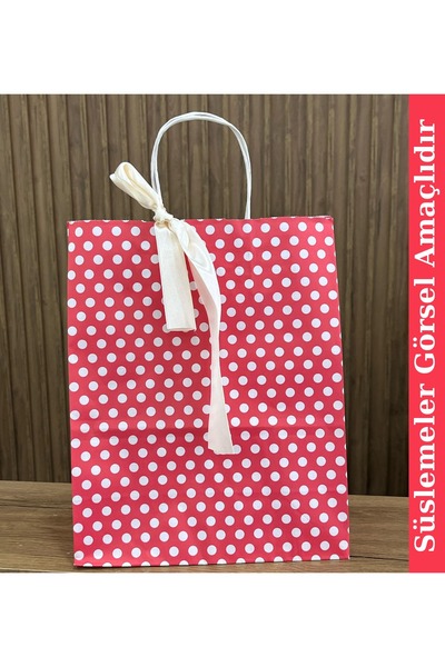 GİZPAK Kraft Çanta Kırmızı Puantiyeli 25x31x12cm 50 ADET