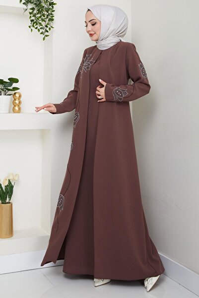 hafsamina Μεγάλο μέγεθος Tulip Stone Mother Φόρεμα Καφέ HM2692