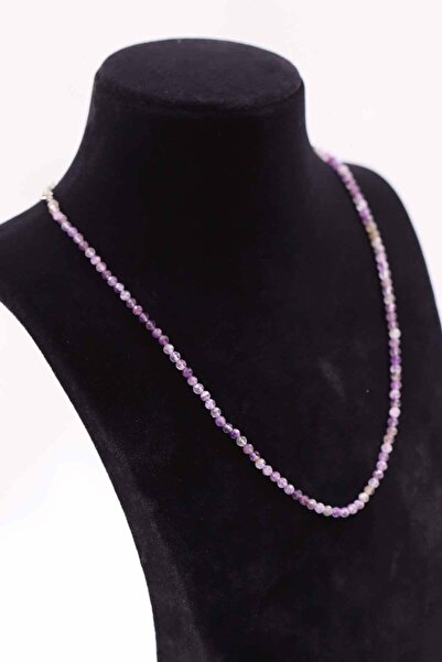 MYTAKIAĞACIMFH Ametist Taşı Doğal Taş Kolye Fasetli Kesim Zincir Uzatma 2-3 Mm