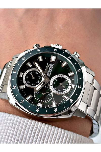 Slazenger Functions Active Silver-Green Color Steel Cord 5 Atm Water Resist Men Wrist Watch 2381.03