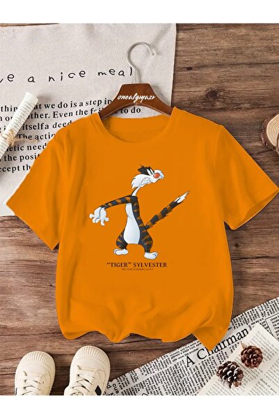 oneagılyazı تي شيرت كبير الحجم مطبوع عليه نمر سليفيستر للأطفال