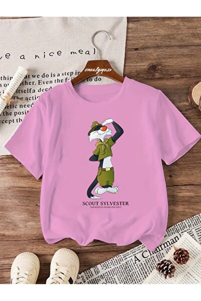 oneagılyazı تي شيرت كبير الحجم مطبوع عليه كشاف سيلفستر للأطفال