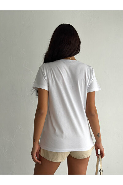 Esra Butik Hane Γυναικείο μπλουζάκι με μαύρη λαιμόκοψη σε πράσινο Sepme με κεντημένη παγιέτα από 100% βαμβάκι