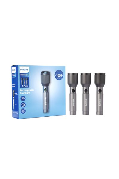 Philips Aircraft Aluminium Alloy 22cms Zoom LED Rechargeable Flashlight ( PACK OF 3 )