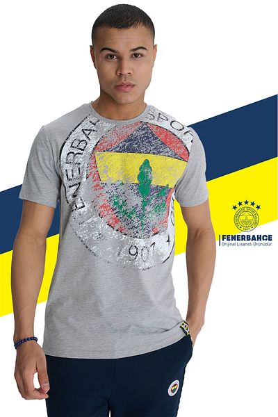 Fenerbahçe Γκρι T-Shirt Tribune + Σετ μολυβιού με μύτη με ξύλινο κουτί δώρου, λογότυπο 6 χρωμάτων