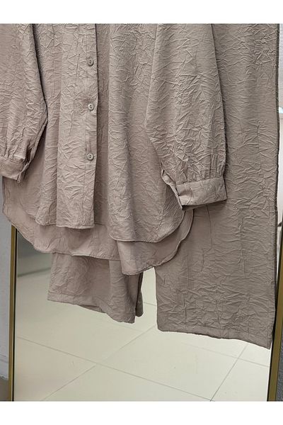 Ebrar Store Ala Crinkle Fabric Pants Suit-Mf0494 Mink