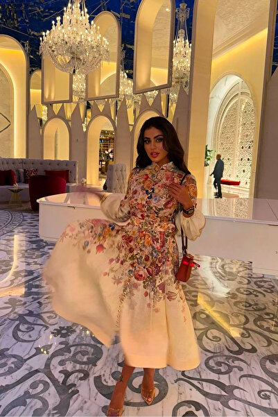 Neşeli Butik dámské lněné šaty midi design NBEMP2662