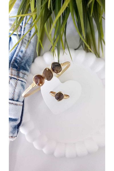 ZeynDesign Tiger Eye Natural Stone Bracelet and Ring Set