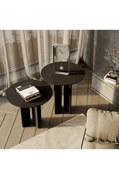 kuppdesign Leo Mantar Sehpa Siyah İkili Set (45-55 CM)